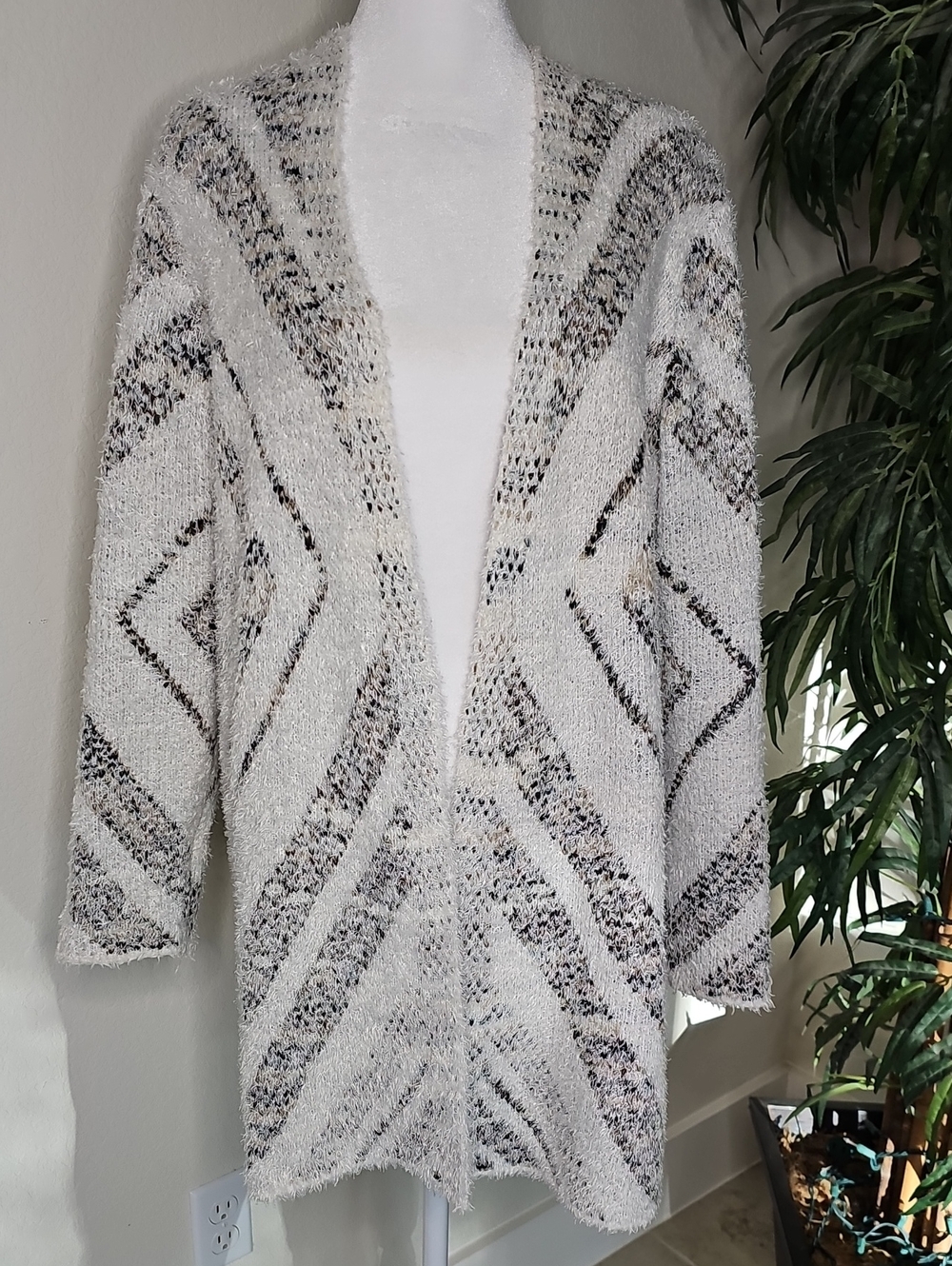 Hannah Sweater Open-Front Fuzzy Long Cardigan